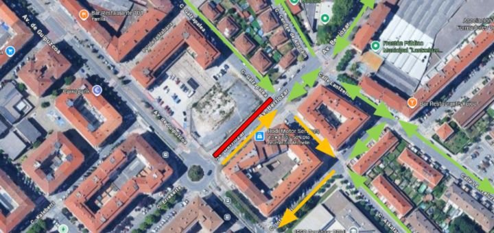 Cambios de tráfico en el cruce entre la Avenida de Gipuzkoa y Avenida de Berriozar por obras en las redes de pluviales y agua