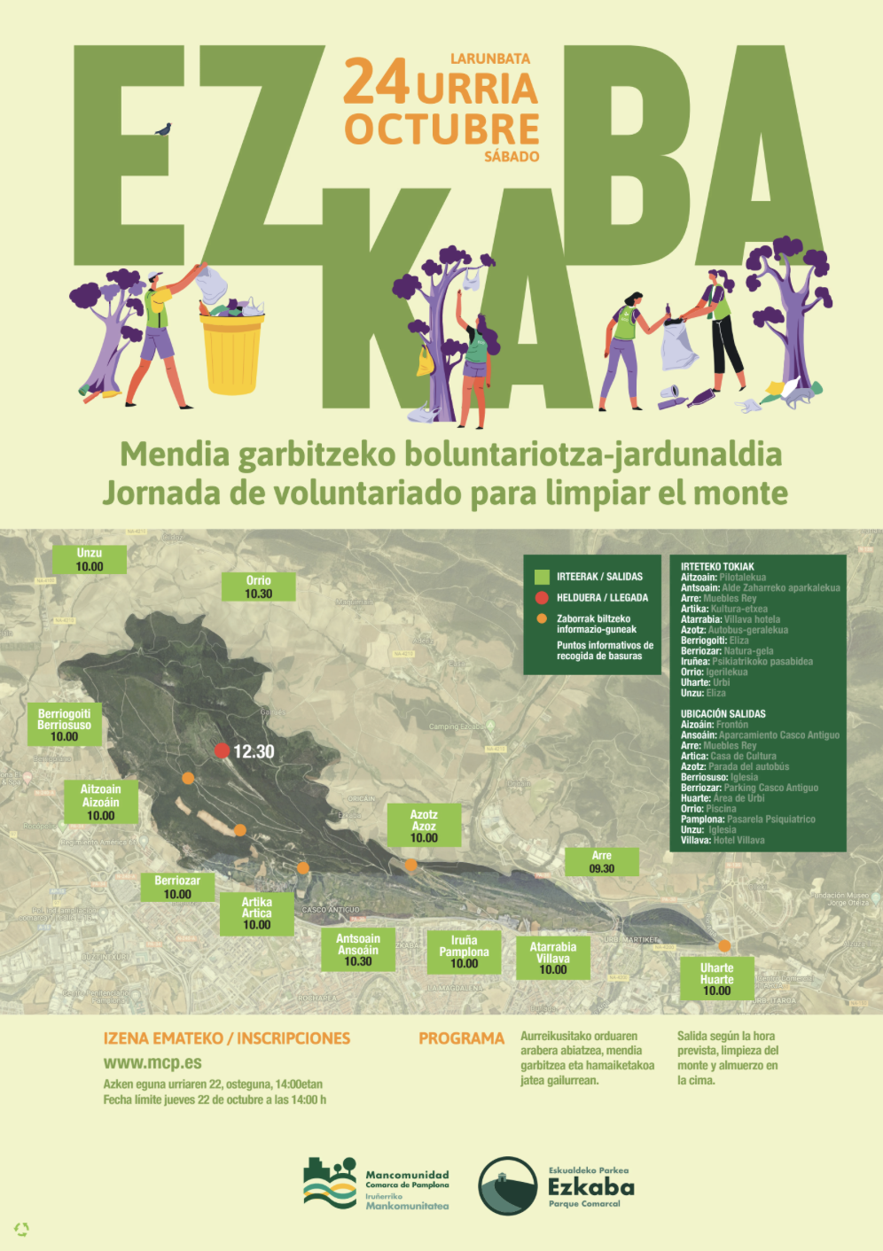 Un auzolan limpiará el monte Ezkaba el 24 de octubre con salidas desde doce localidades