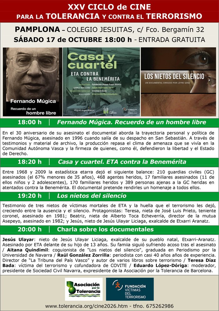 Cartel con la programación del ciclo de cine para la tolerancia y contra el terrorismo
