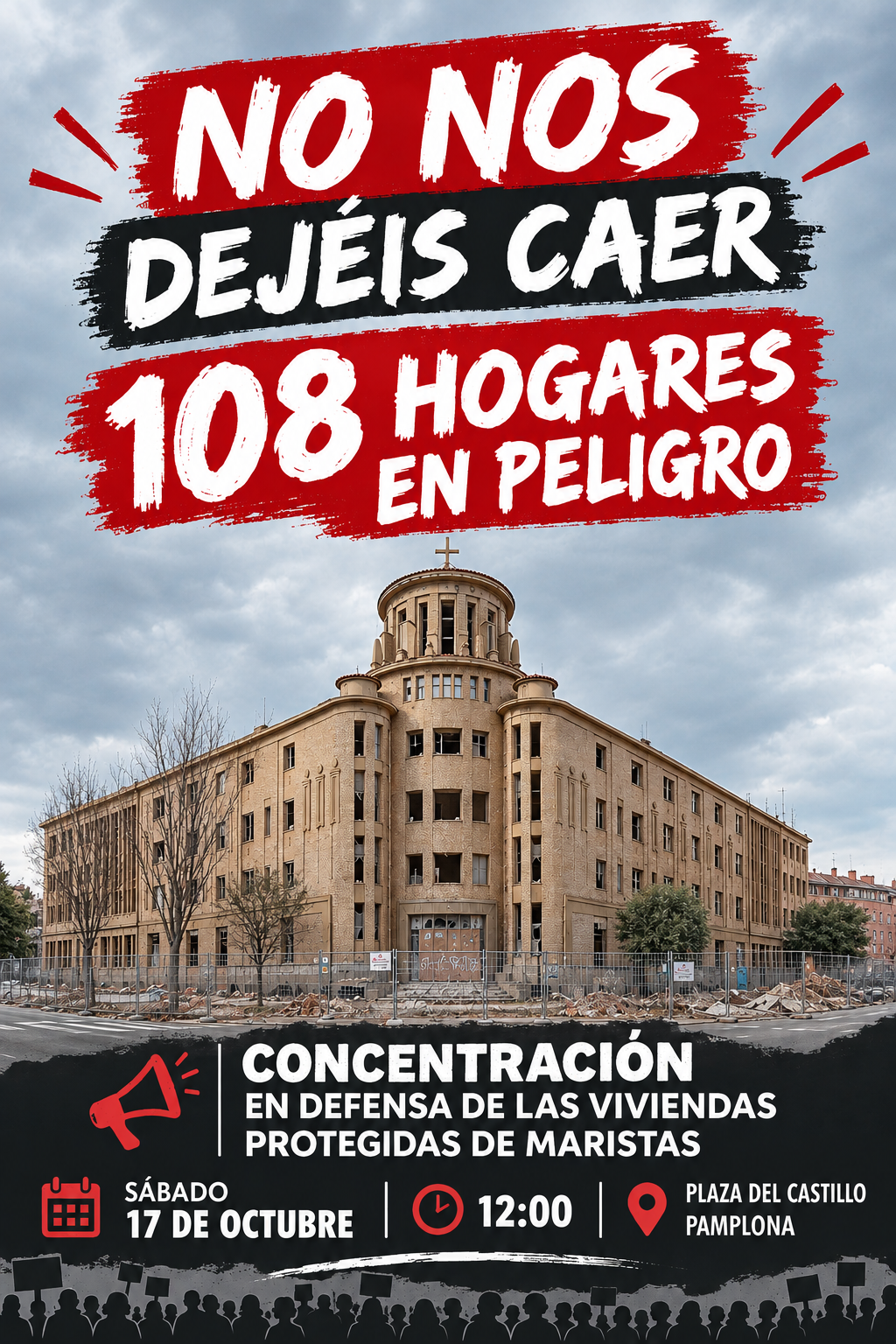 Las 108 familias adjudicatarias de Maristas convocan una concentración este sábado en la Plaza del Castillo para exigir soluciones