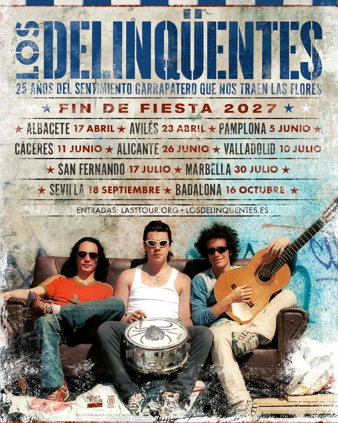 Los Delinqüentes tocarán en Pamplona el 5 de junio de 2027 dentro de la ampliación de su gira