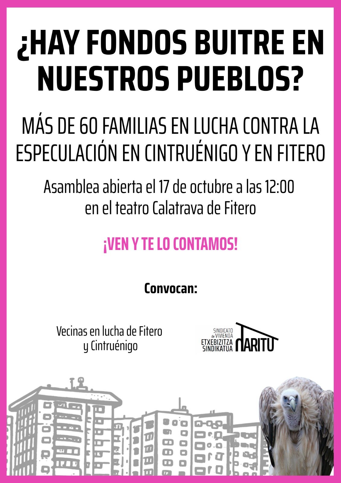 Más de 60 hogares de Fitero y Cintruénigo se organizan contra los fondos buitre que amenazan con desahuciarlos