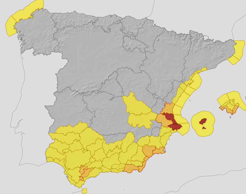 El aviso rojo por la DANA Adam activa las alertas por lluvias torrenciales en el sureste de la Península