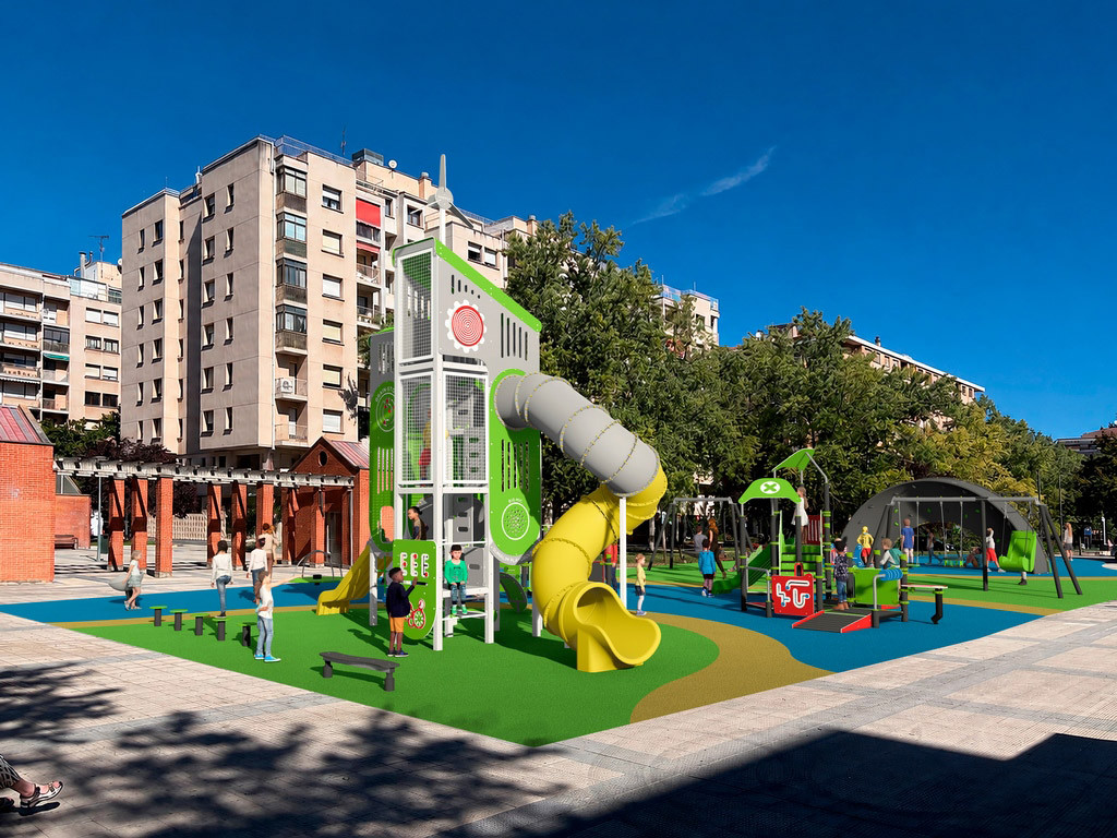 Pamplona renueva el parque infantil en la Plaza Félix Huarte de Iturrama 