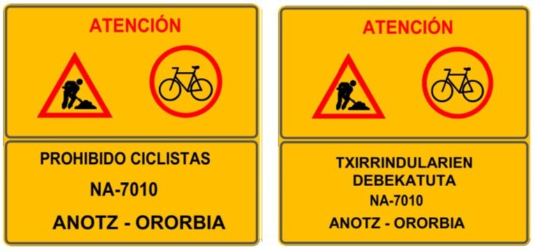 Restringido el tráfico a ciclistas en la NA-7010 entre Anotz y Ororbia
