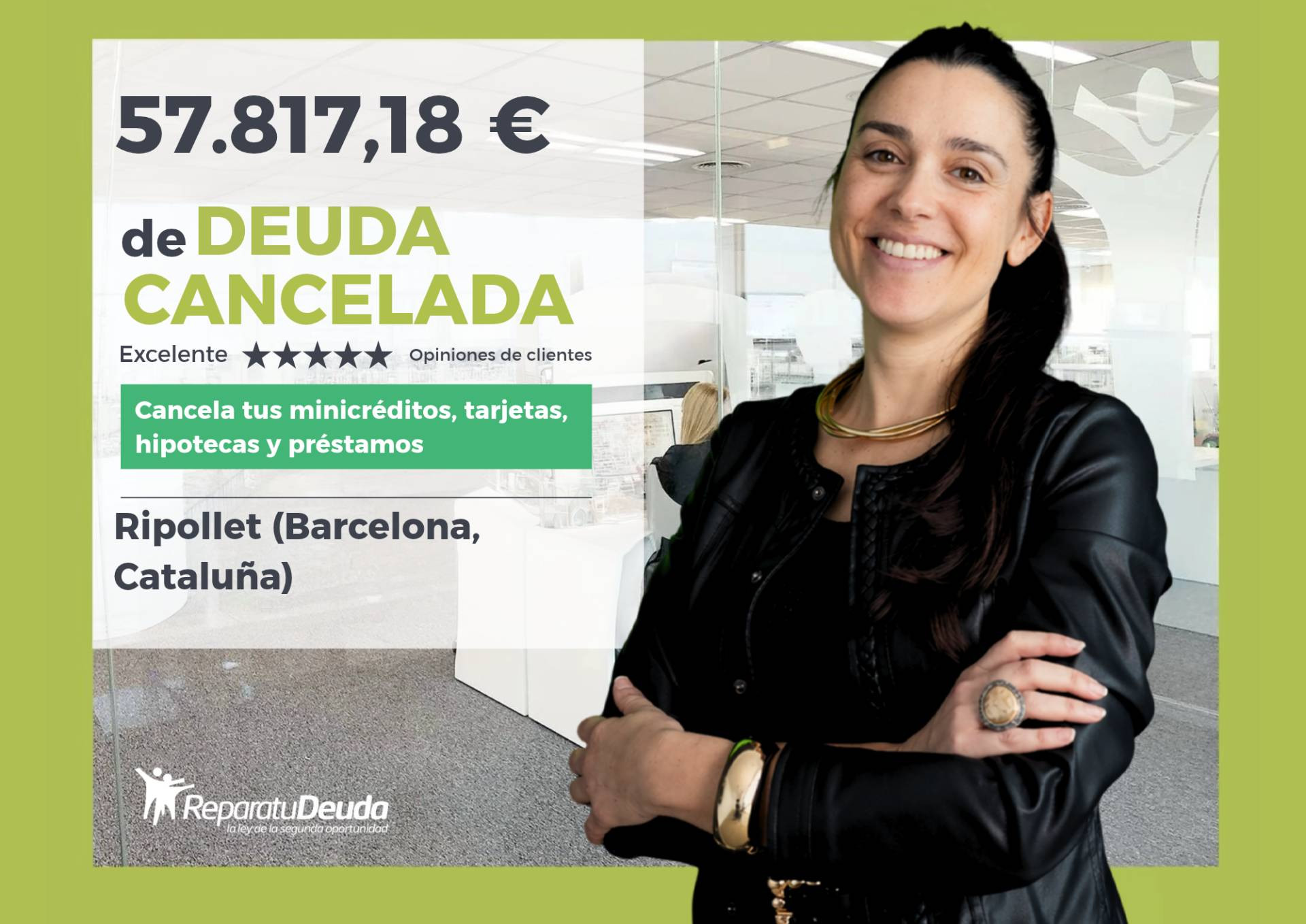 Una mujer cancela 57.817,18 € en Ripollet (Barcelona, Cataluña) con Repara tu Deuda y la Ley de Segunda Oportunidad