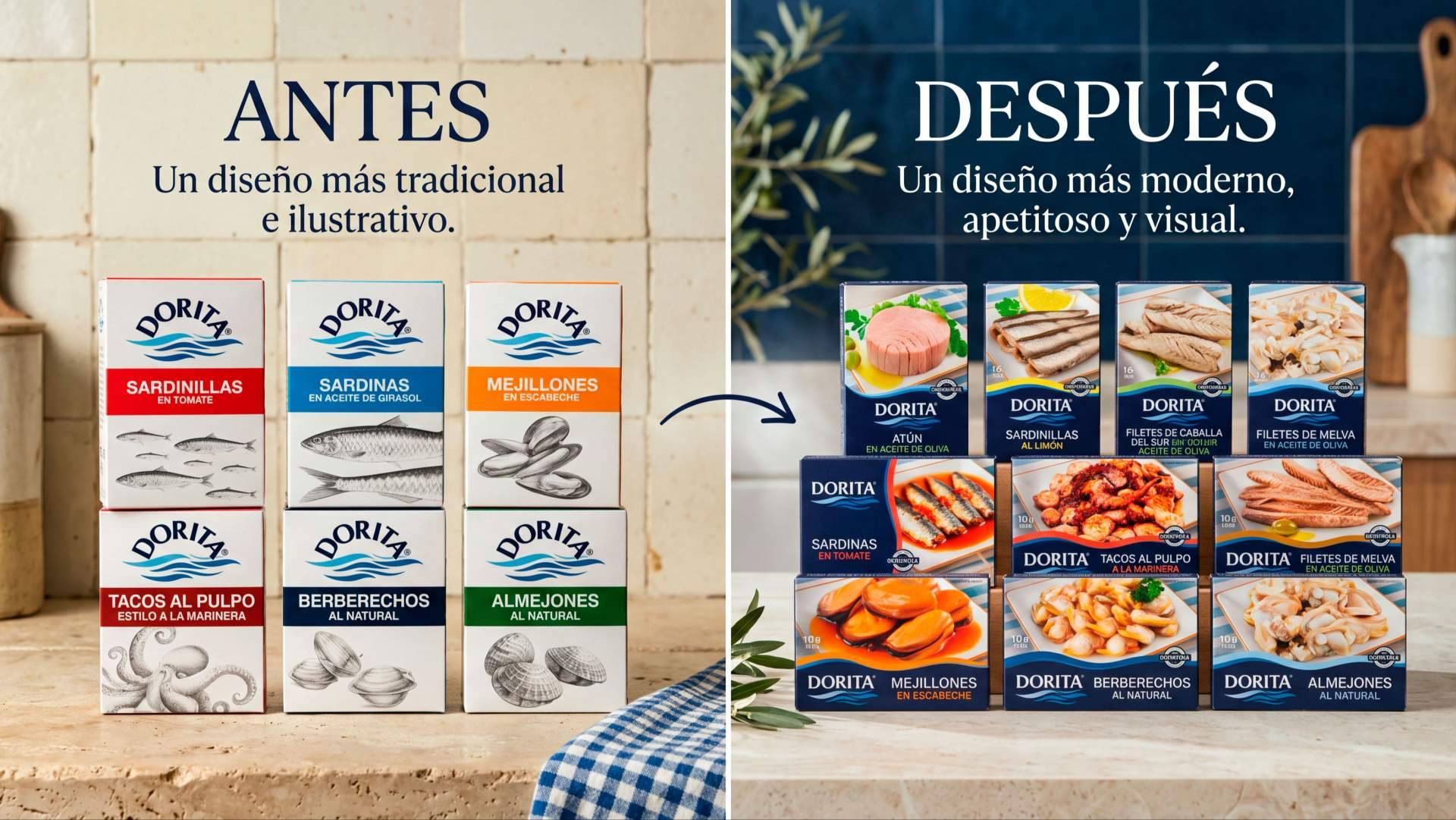 Brandesign desarrolla la evolución de la identidad visual y el packaging de Dorita, una marca con tradición conservera gallega